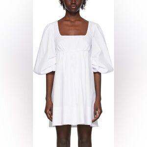 NWOT Staud Sophie Poplin Babydoll Square Neck Puff Short Sleeve Mini Dress White